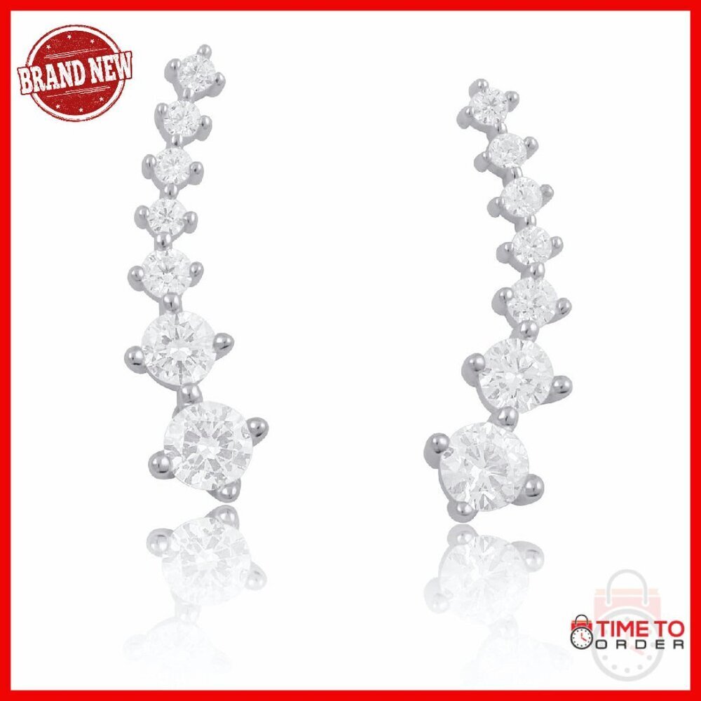 Sterling Silver Cubic Zirconia Shooting Star Ear Crawler Earrings